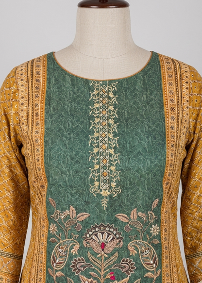 Green Brinda Crepe silk Farshi Salwar - Set of 3