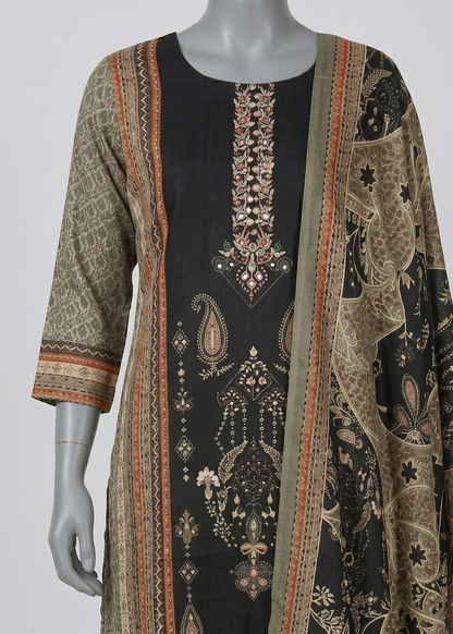 Black Brinda Crepe silk Farshi Salwar - Set of 3