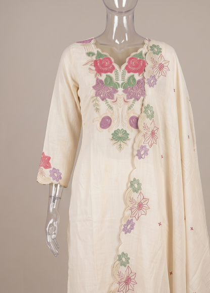 Premium Off White Trusha Cotton Suit Set designed for festive, office and daily ethnic wear