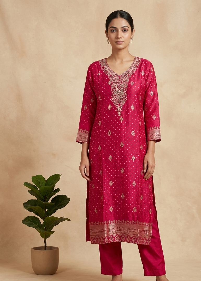 Magenta Monal Suit Set With Dupatta