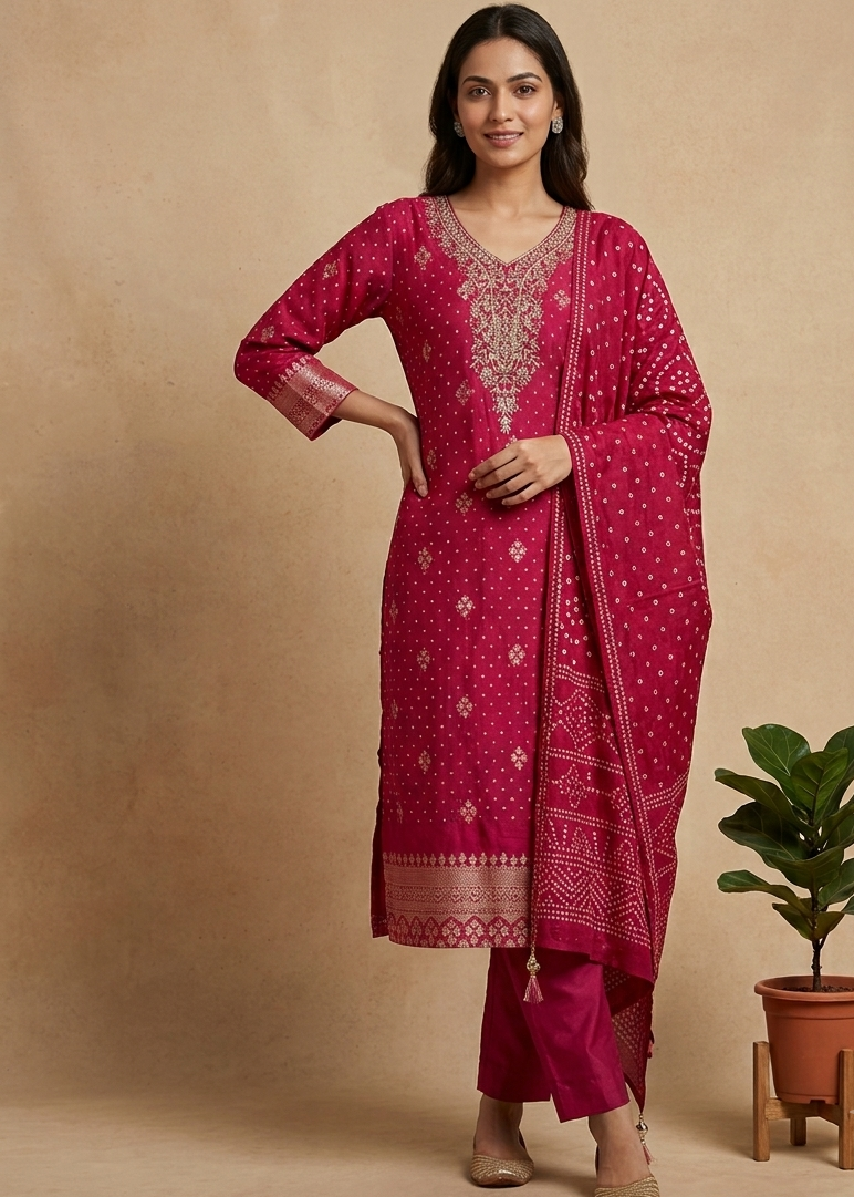 Magenta Monal Suit Set With Dupatta