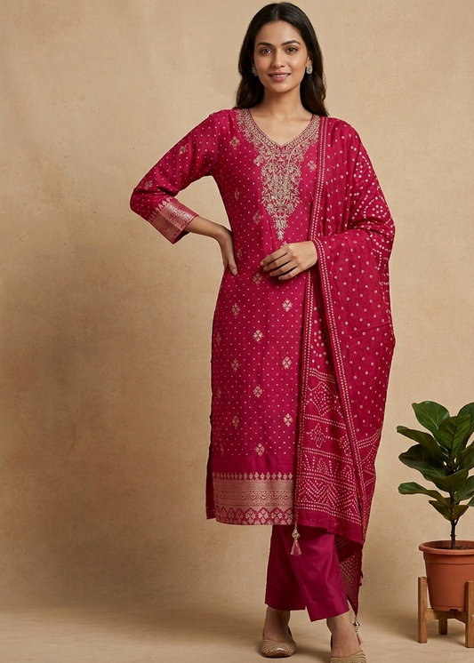 Magenta Monal Suit Set With Dupatta