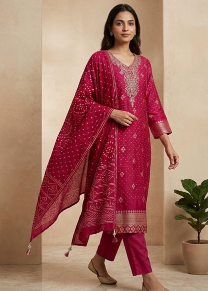 Magenta Monal Suit Set With Dupatta