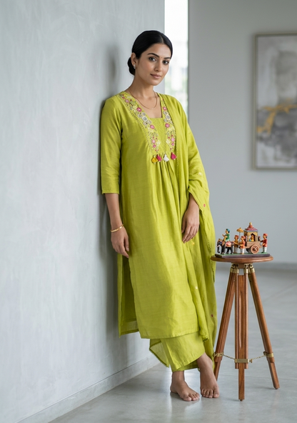 Neon Green Roohi  Dola silk Suit Set