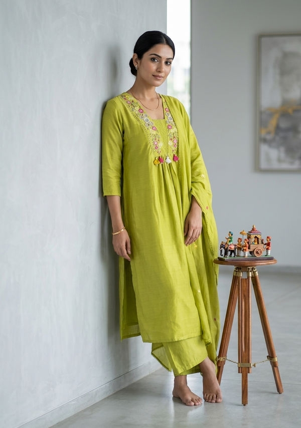 Neon Green Roohi  Dola silk Suit Set