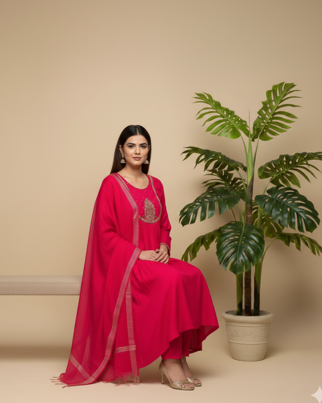 Pink Tanvi Mulchanderi Silk A-LINE suit set-3