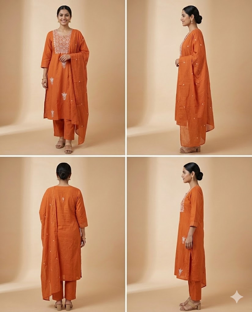 Rust Rishika cotton suit set - set of 3