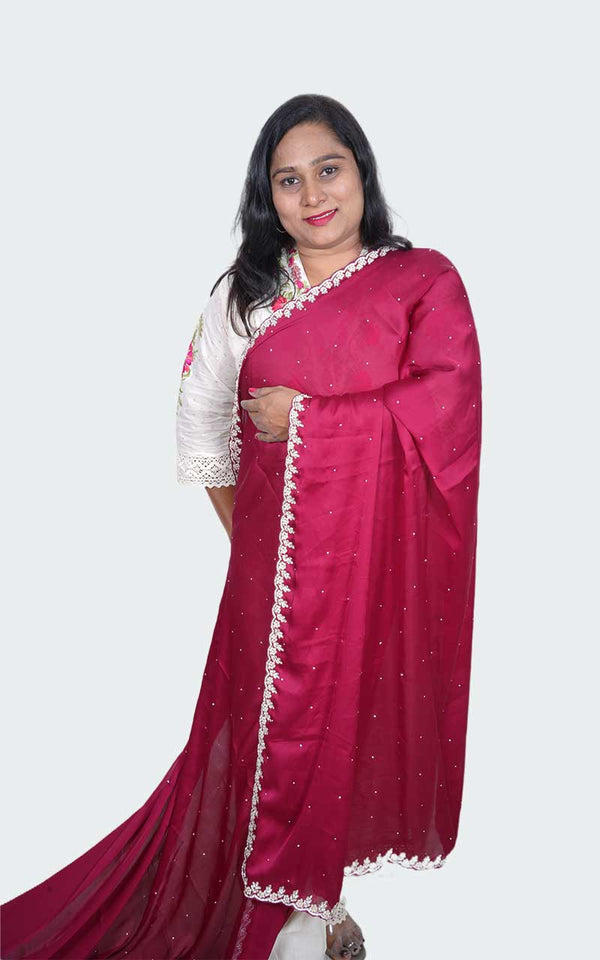 Anjali Maroon crepe saree