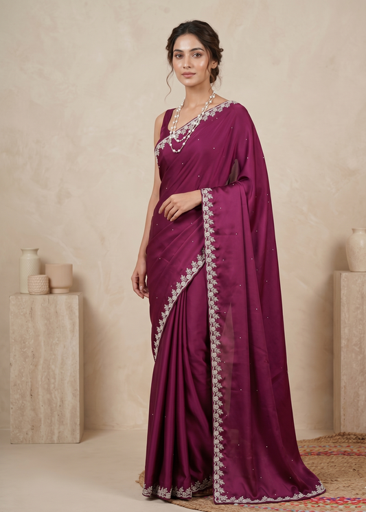 Anjali Wine crepe Saree