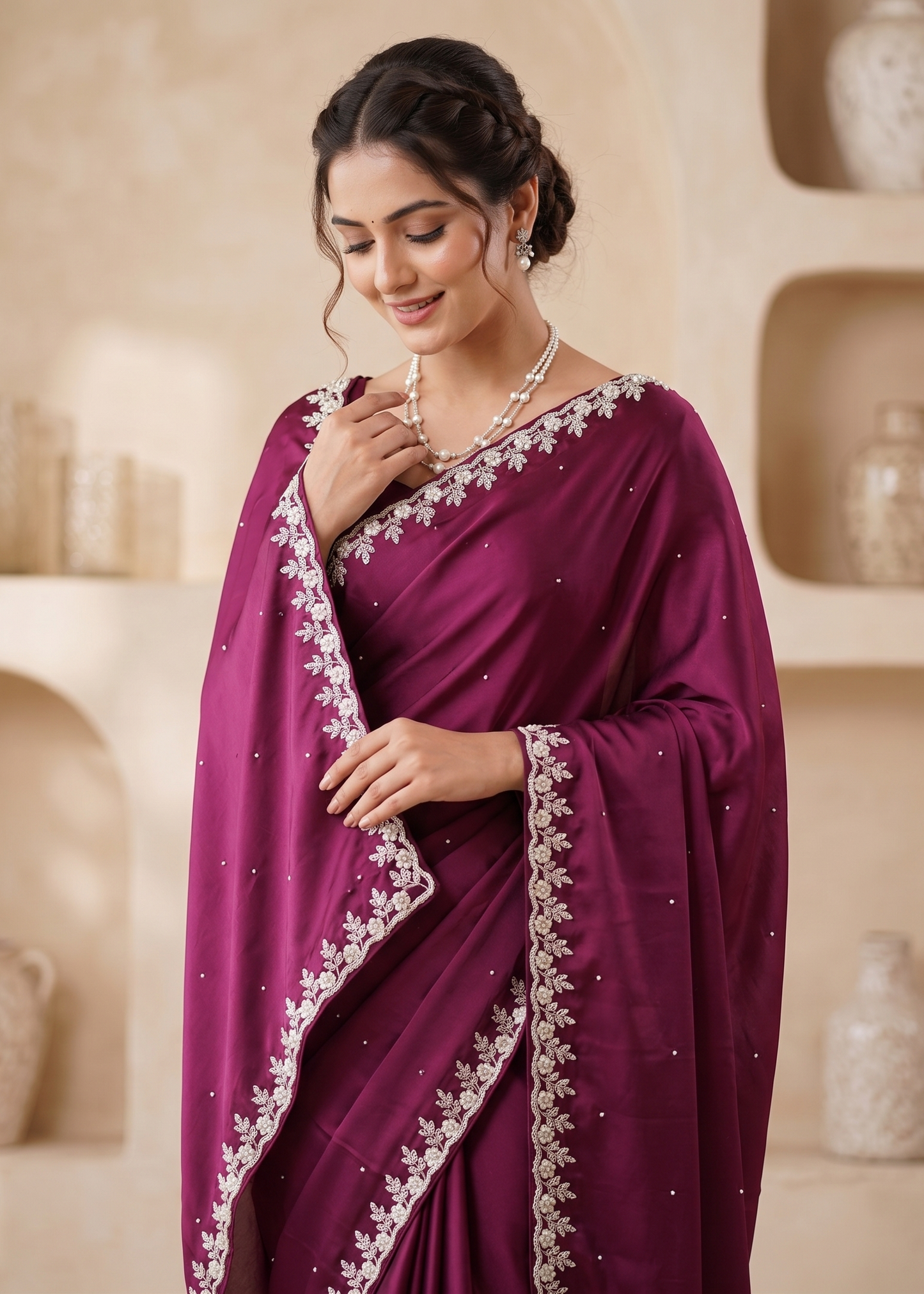 Anjali Wine crepe Saree