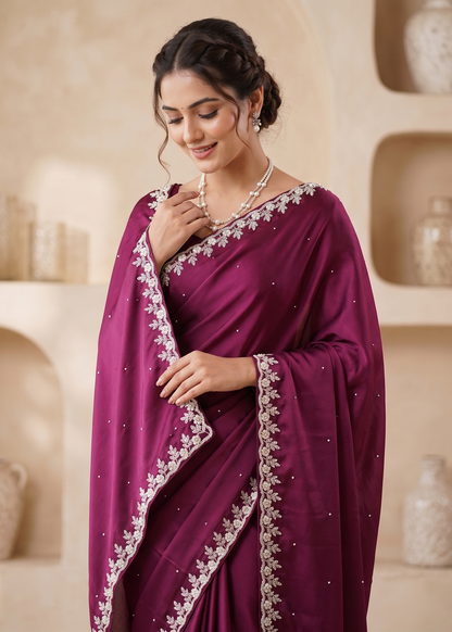 Anjali Wine crepe Saree