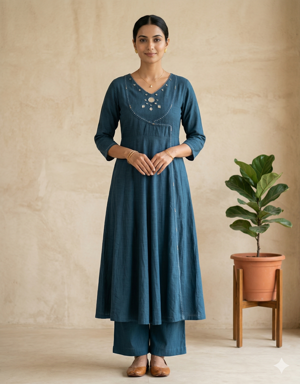 Teal Blue Ami Flex cotton Anarkali Kurta set