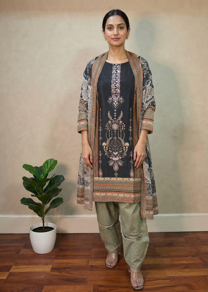 Black Brinda Crepe silk Farshi Salwar - Set of 3