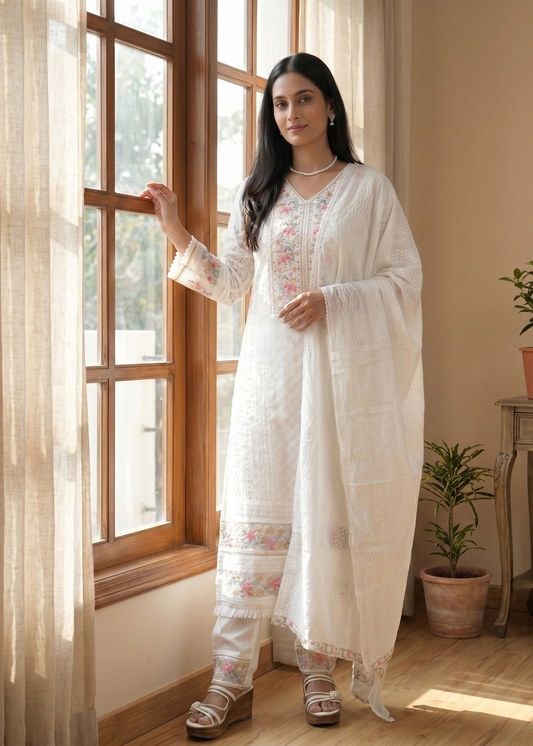 White Adya schiffli suit set - NEW ARRIVAL